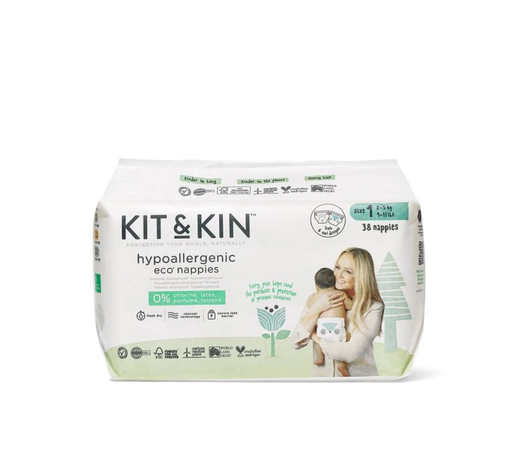 Kit and Kin − Biodegradowalne pieluszki jednorazowe, 1 Mini (2-5kg) − 40 sztuk