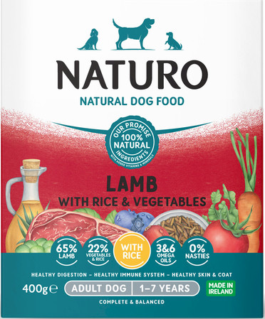NATURO Adult Dog Jagnięcina Ryż Warzywa tacka 400g