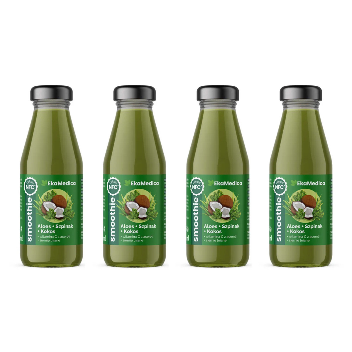 Zestaw 4x EkaMedica Smoothie aloes-szpinak-kokos 250ml - Nabea.pl