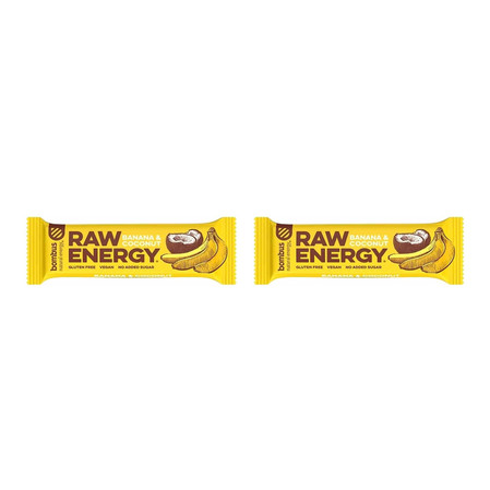 Zestaw: 2x Bombus − Raw Energy, baton z bananem i kokosem bezgl. − 50 g