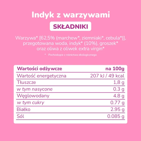 Smileat, BIO Słoiczek z indykiem i warzywami 6m+, 230 g