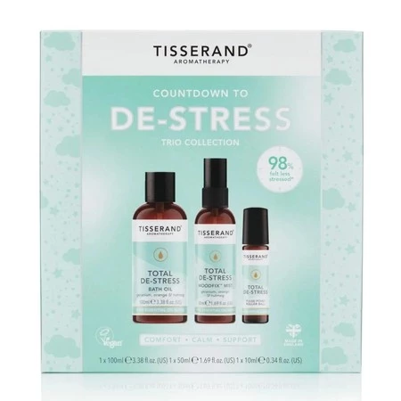 TISSERAND AROMATHERAPY Countdown To De-Stress Trio Collection - Bath Oil, MoodFix™ Mist & Pulse Point Roller Ball (1 x 100 ml, 1 x 50 ml, 1 x 10 ml)