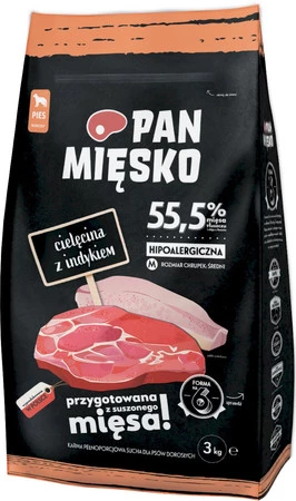 PAN MIĘSKO Cielęcina z Indykiem dla psa M 3kg