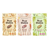 Zestaw smaków: 1x True Dates Creamy Peanut Butter daktyle o smaku kremu orzechowego 100g, 1x True Dates Sour Cola daktyle o smaku coli 100g i 1x True Dates Pistachio Cream daktyle o smaku kremu pistacjowego 100g