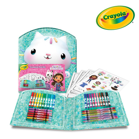 Crayola Zestaw artystyczny (flamastry, kredki wykręcane, kredki świecowe, naklejki, kolorowanki dla dzieci) 40 el. Koci Domek Gabi 5+