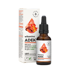 Aura Herbals − ADEK, witamina A + D3 (2000 IU) + E + K2 w kroplach − 30 ml