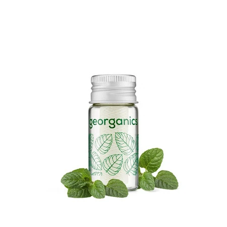Georganics, Naturalna nić dentystyczna w szklanym opakowaniu Zero Waste, do codziennej pielęgnacji, smak zielonej mięty, 50 m