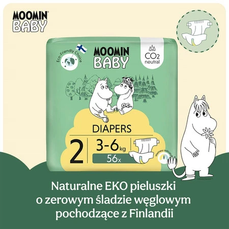 MOOMIN Baby, Pieluszki 2 (3-6 kg), 56 szt. EKO
