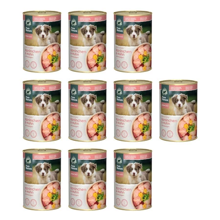 Zestaw 10x PURE NATURE DOG Junior Kaninchen Huhn - królik i kurczak z marchewką i algami dla szczeniąt (400g)