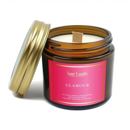 ŚWIECA SOJOWA ZAPACHOWA Z DREWNIANYM KNOTEM GLAMOUR 120 ml - YOUR CANDLE