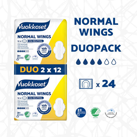 Vuokkoset, NORMAL WINGS, Podpaski ze skrzydełkami, DUOPACK (2 x 12 szt.)