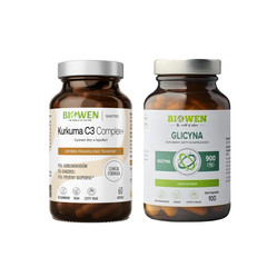 Zestaw Biowen: 1x Glicyna 900mg 100 kaps. Vege i 1x  Kurkuma C3 Complex+ na wsparcie prawidłowego trawienia 60 kaps.