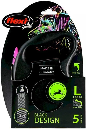 FLEXI BLACK Design Smycz taśmowa L / 5m różowa