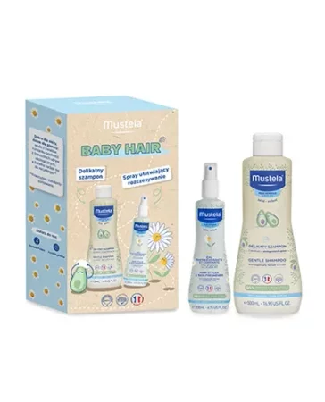 Mustela Zestaw Baby Hair: Delikatny Szampon 500ml, Odświeżający spray do włosów 200ml