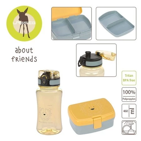 Lassig Zestaw śniadaniowy na lunch Lunchbox + Tritanowa butelka - bidon 460 ml About Friends Lew