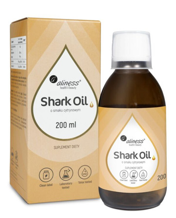 Aliness Shark Oil (olej z wątroby rekina) + Wit. A, Wit. D3, 200ml o smaku cytrynowym