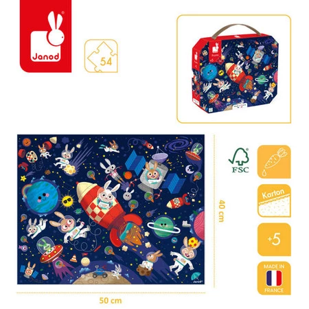 Janod Puzzle w walizce Rakieta kosmiczna 54 elementy 5+, Made in France