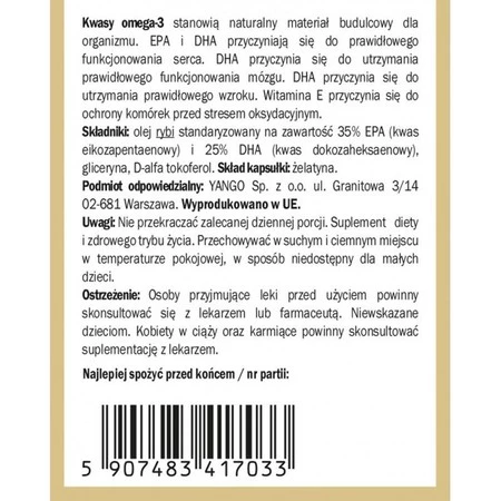 Yango Omega 3 kwasy tłuszczowe DHA i EPA 60 kaps.
