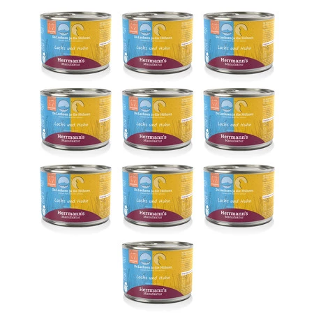 Zestaw 10x HERRMANN'S Selection Cat Lachs Huhn - łosoś i bio kurczak (200g)