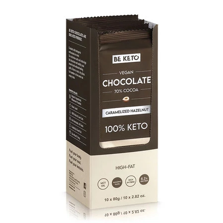 BeKeto Wegańska Keto Czekolada z olejem MCT karmelizowany orzech 80g x10