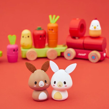 Zestaw drewniane klocki - pociąg z figurkami Farma dla dzieci, 12m+, Janod