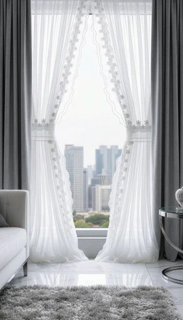 FIRANA GOTOWA LARISA NA TAŚMIE 140 X 270 CM BIAŁY