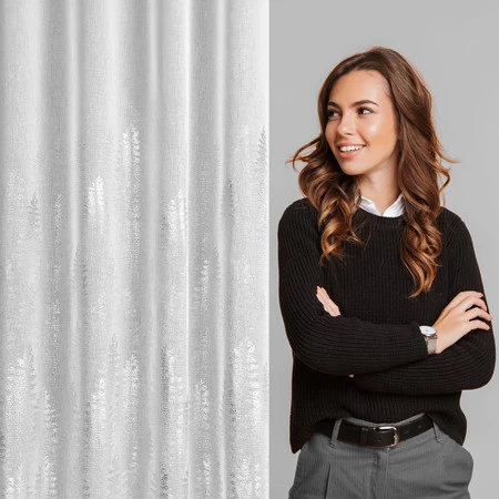 Firana gotowa z błyszczącym nadrukiem rozm.: 140 x 250 cm, kolor: biały