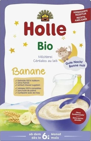 Holle Kaszka Pełnoziarnista Mleczno-Bananowa, Bez dodatku cukrów, Od 6 miesiaca, Bio 250g