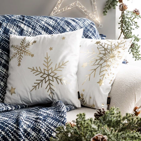 świąteczna poszewka welwetowa z ozdobnym nadrukiem foliowym szerokość: 45 cm, długość: 45 cm, kolor: biały