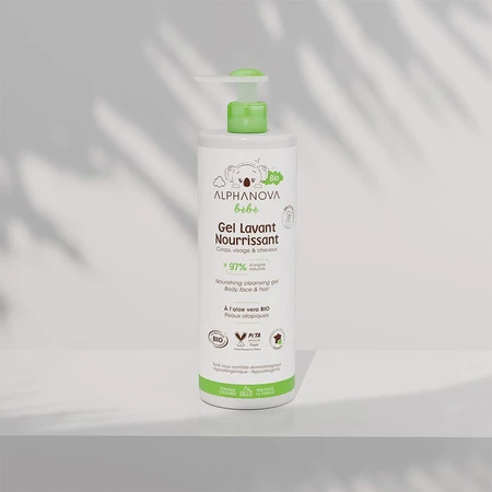 Alphanova Bebe Bio, Odżywczy żel myjący do ciała, twarzy i włosów dla niemowląt, 400ml