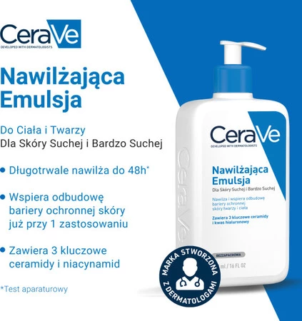 CeraVe, nawilżająca emulsja dla skóry suchej i bardzo suchej, 473 ml