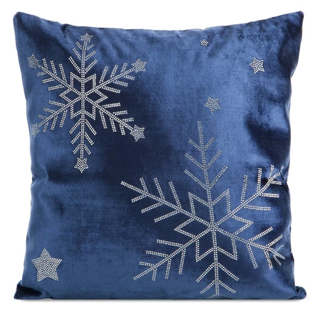 Poszewka dekoracyjna rozm.: 45 x 45 cm, kolor granatowa z welwetu w śnieżynki