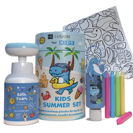 Kids Summer Blue zestaw płyn do kąpieli 75ml + pianka do mycia 300ml + kredki 5szt + kolorowanka