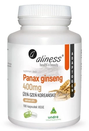 Aliness Panax Ginseng (ŻEŃ-SZEŃ KOREAŃSKI) 20% 400mg x 100 Vege caps.