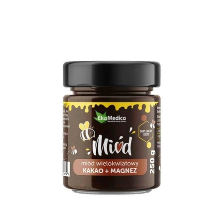 Ekamedica Miód Wielokwiatowy Kakao Magnez 250 g Data ważności 17.11.2023