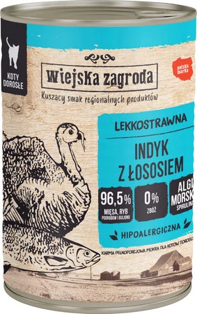 WIEJSKA ZAGRODA Indyk z Łososiem bez zbóż dla kota 400g