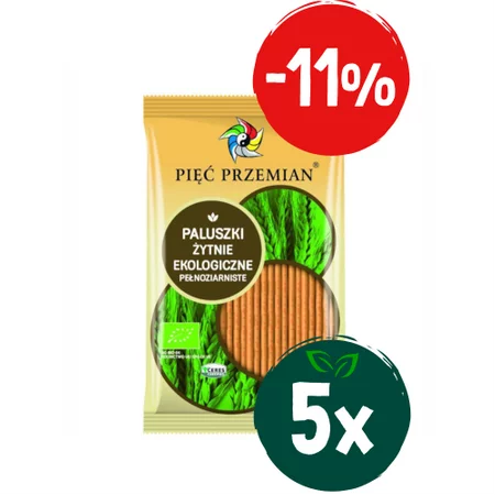 Zestaw: 5x Pięć Przemian − Paluszki żytnie pełnoziarniste Bio − 45 g