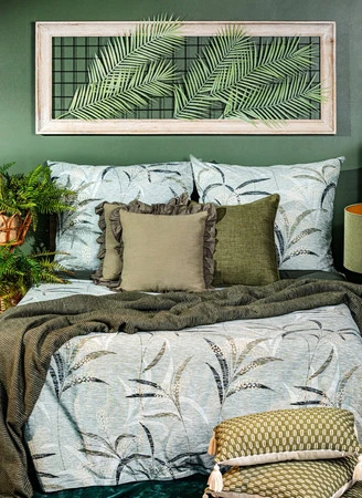 Komplet pościeli bawełnianej 220 x 200 cm, nadruk oliwki z motywem liści