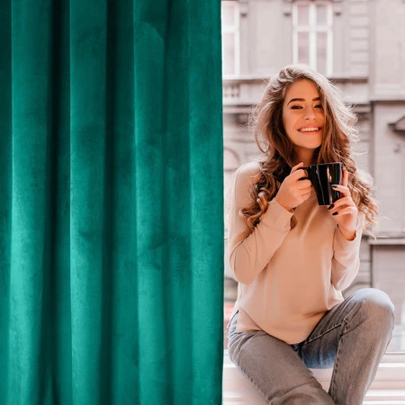 ZASŁONA GOTOWA D91 ROSA NA TAŚMIE 135 X 300 CM CIEMNOTURKUSOWY