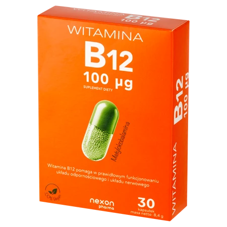Nexon Witamina B12 100μg wspiera prawidłowe funkcjonowanie organizmu 30 kaps.