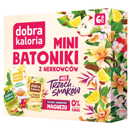 DOBRA KALORIA Mini batoniki z nerkowców mix trzech smaków (6x17g) KUBARA (2 x szarlotka, 2 x babka cytrynowa, 2 x sernik)