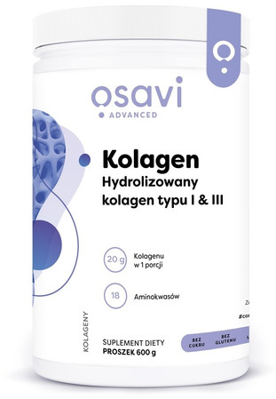 OSAVI Kolagen Hydrolizowany typu I & III czyste peptydy kolagenowe na wsparcie skóry, włosów i stawów 600 g