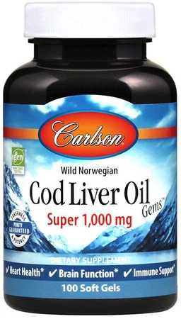 Carlson Labs Wild Norwegian Cod Liver Oil 1000 mg 100 kaps.
