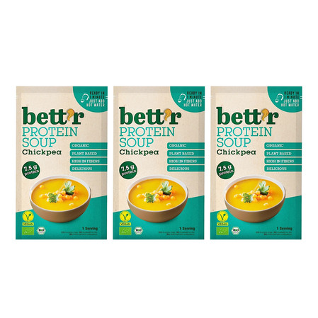 Zestaw: 3x BETT’R Zupa błyskawiczna z ciecierzycą, wysokobiałkowa, wegańska, bezglutenowa BIO 30 g