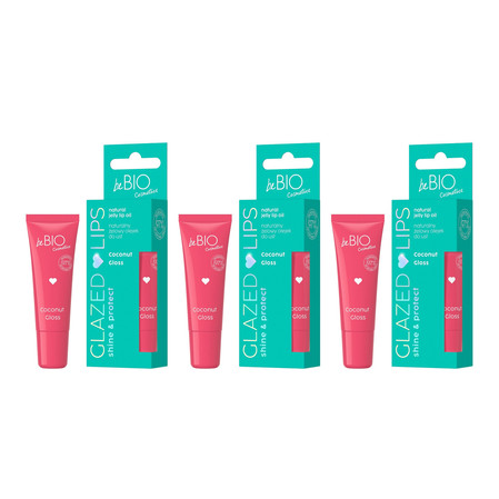 Zestaw: 3x beBio Glazed Lips naturalny żelowy olejek do ust Coconut Gloss 10ml