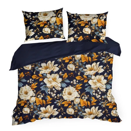 KOMPLET POŚCIELI BAWEŁNIANEJ FIORA 160 X 200 CM GRANATOWY