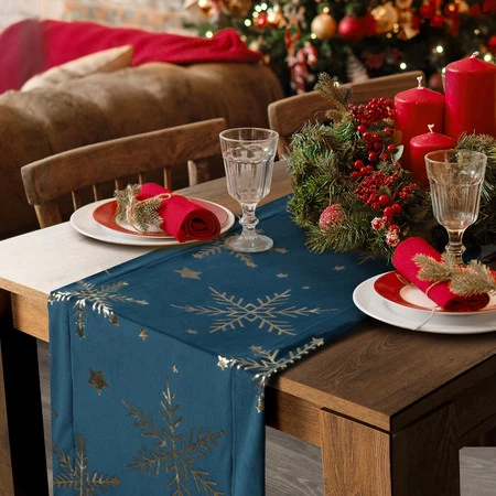 Bieżnik świąteczny rozm.: 40 x 140 cm, kolor granatowy z welwetu z nadrukiem