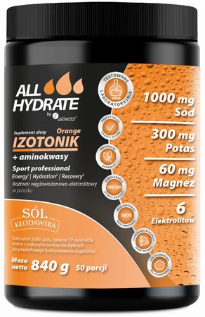 Aliness ALLHydrate, Izotonik Sport Orange+aminokwasy 840g, 50 porcji