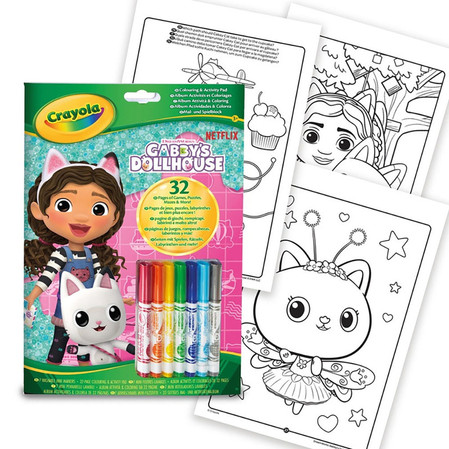 Crayola Kolorowanka dla dzieci z łamigłówkami i flamastrami Koci Domek Gabi 3+