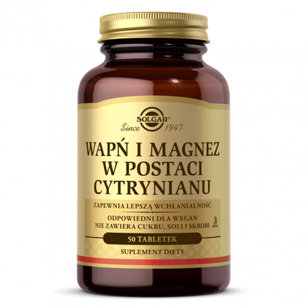 Solgar Wapń i Magnez w postaci cytrynianu 50 tabl.